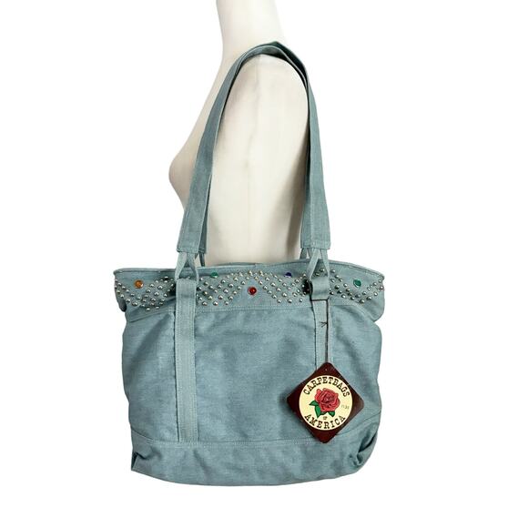 Vintage 80s Carpetbags of America Chambray Denim Tote Blue NWT - Picture 1 of 10